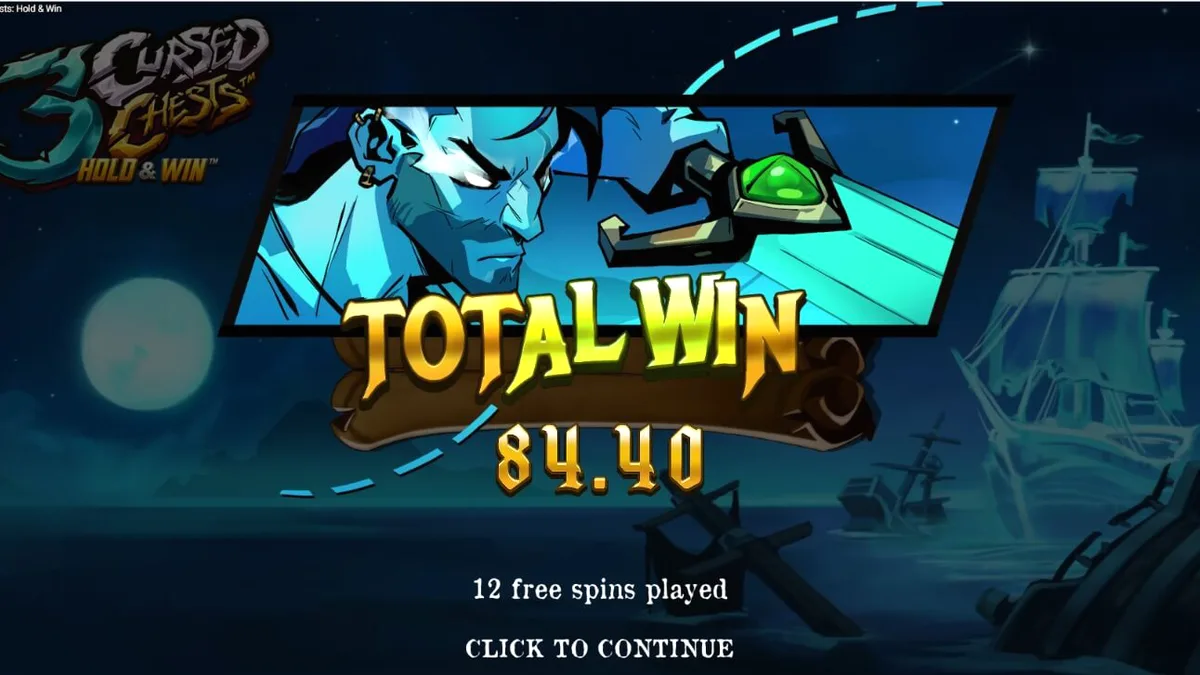 3 Cursed Chests: Hold & Win slot game interface na may mga pirata at mahiwagang dibdib