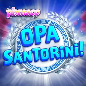 Isang visual na representasyon ng Opa Santorini slot na nagpapakita ng magandang tanawin ng Mediterranean.